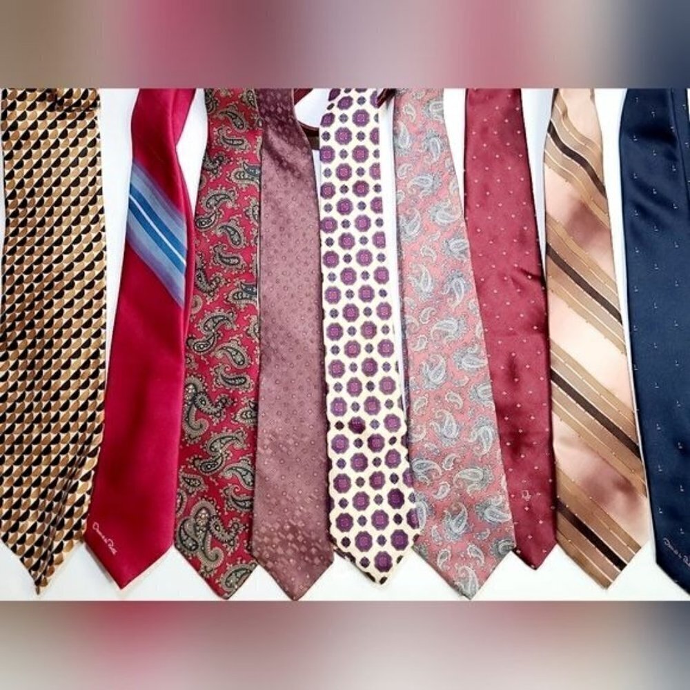 Vintage Designer Tie Lot Dior Oscar de la Renta Halston Pierre Cardin Oleg Cassi